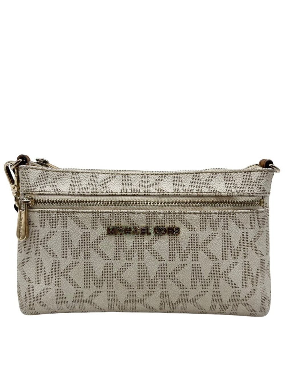 Michael Kors Vanilla Monogram Leather Jet Set Logo Wristlet